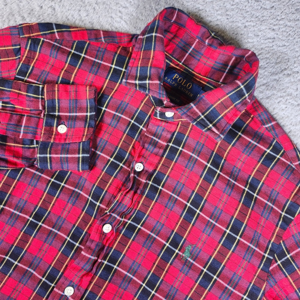 Polo Ralph Lauren Mens Medium Red Plaid Classic Fit Cotton Button Down Shirt